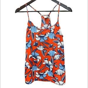 J. Crew Women's Orange Floral Cami Top Size 2‎ Adjustable Straps Lightweight